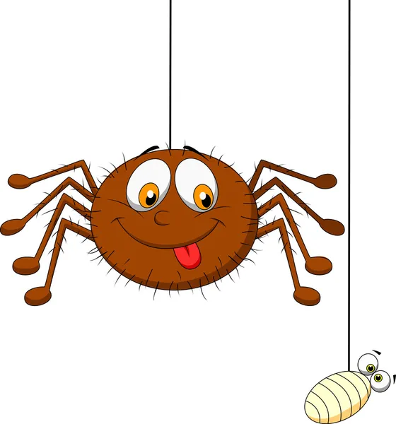 Dibujos animados de araña y presa — Vector de stock