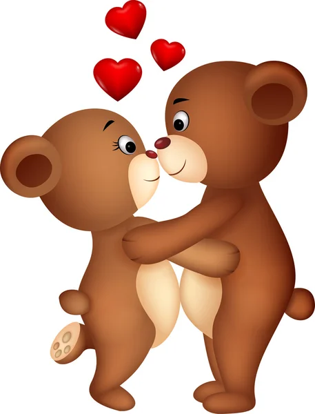 Oso pareja dibujos animados besos — Vector de stock