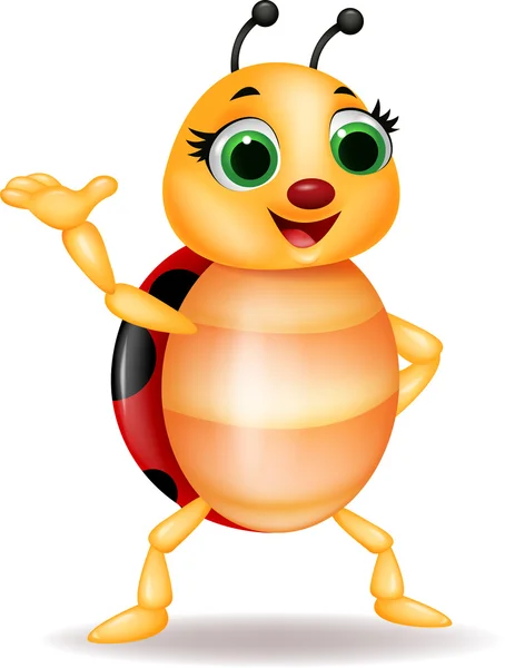 Funny ladybug cartoon waving hand — Stock Vector