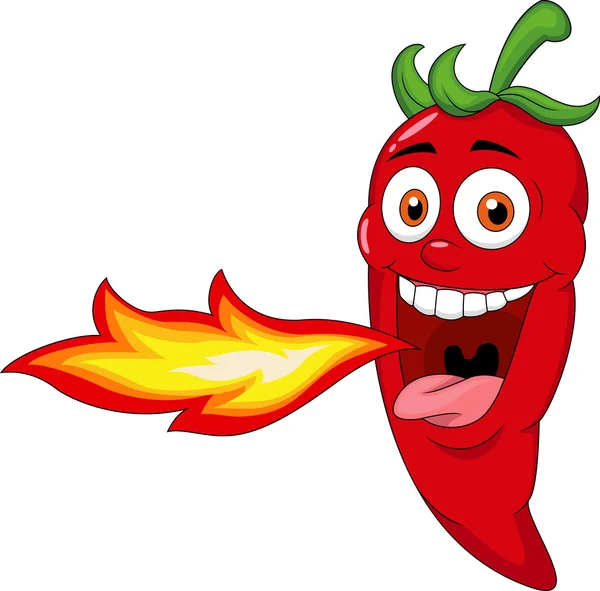 Chili Cartoon Character Breathing Fire - Stok Vektor