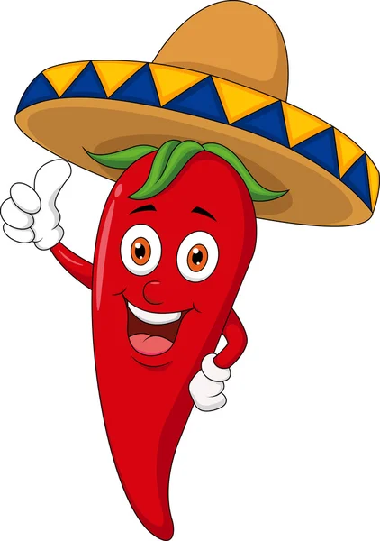 Kartun Chili dengan topi sombrero - Stok Vektor