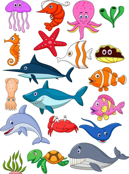 Conjunto de desenhos animados da vida marinha — Vetor de Stock