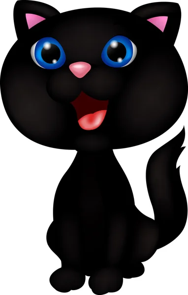 Preto gato desenho animado sentado — Vetor de Stock