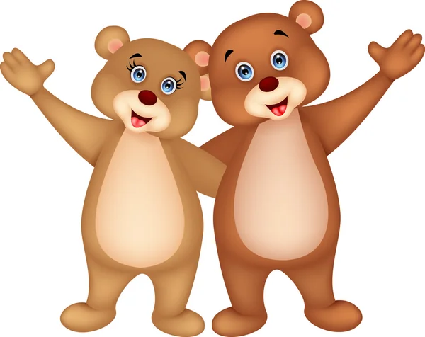 Bear couple cartoon waving hands — Stock Vector