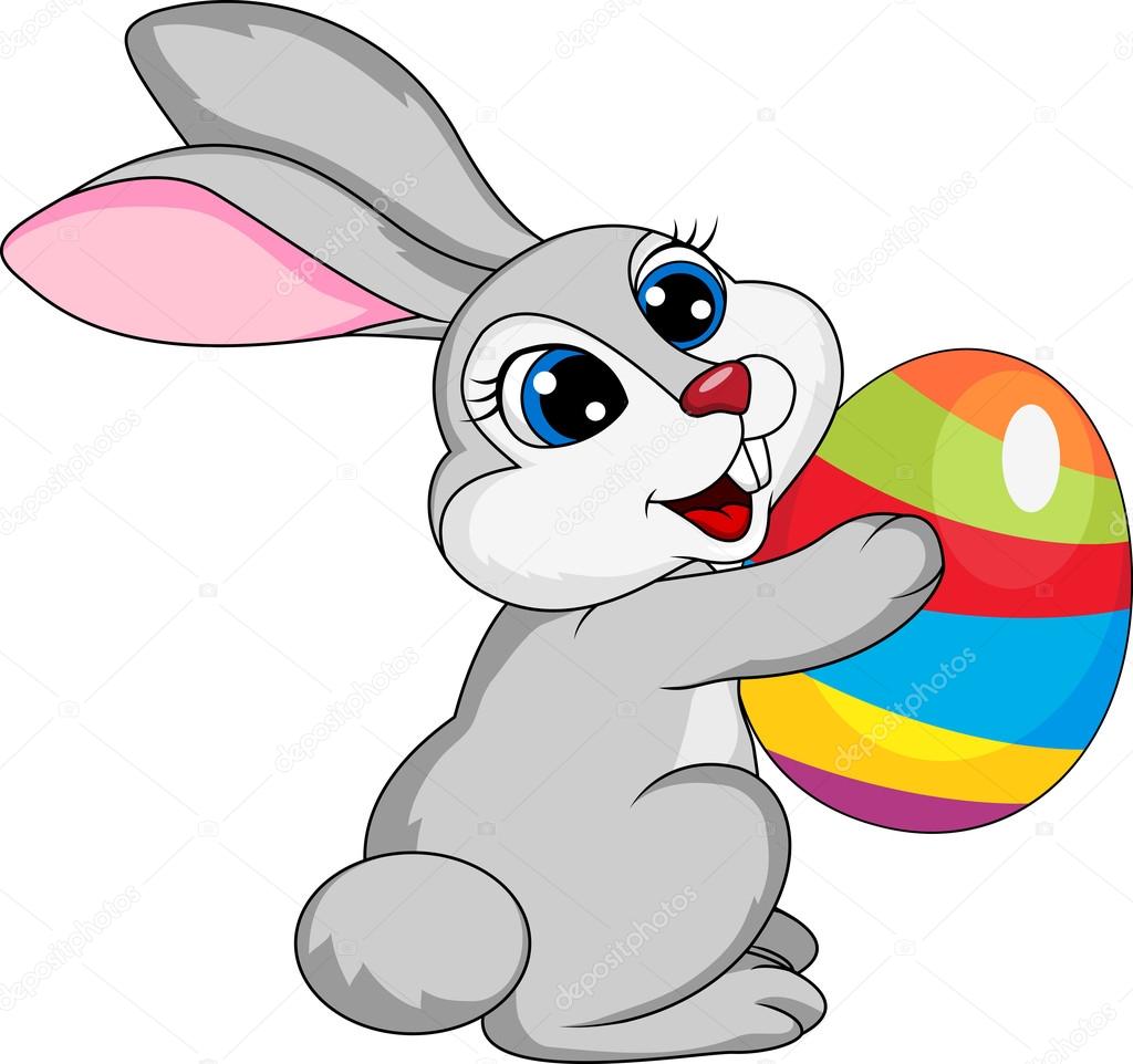 Cute rabbit cartoon holding ester egg