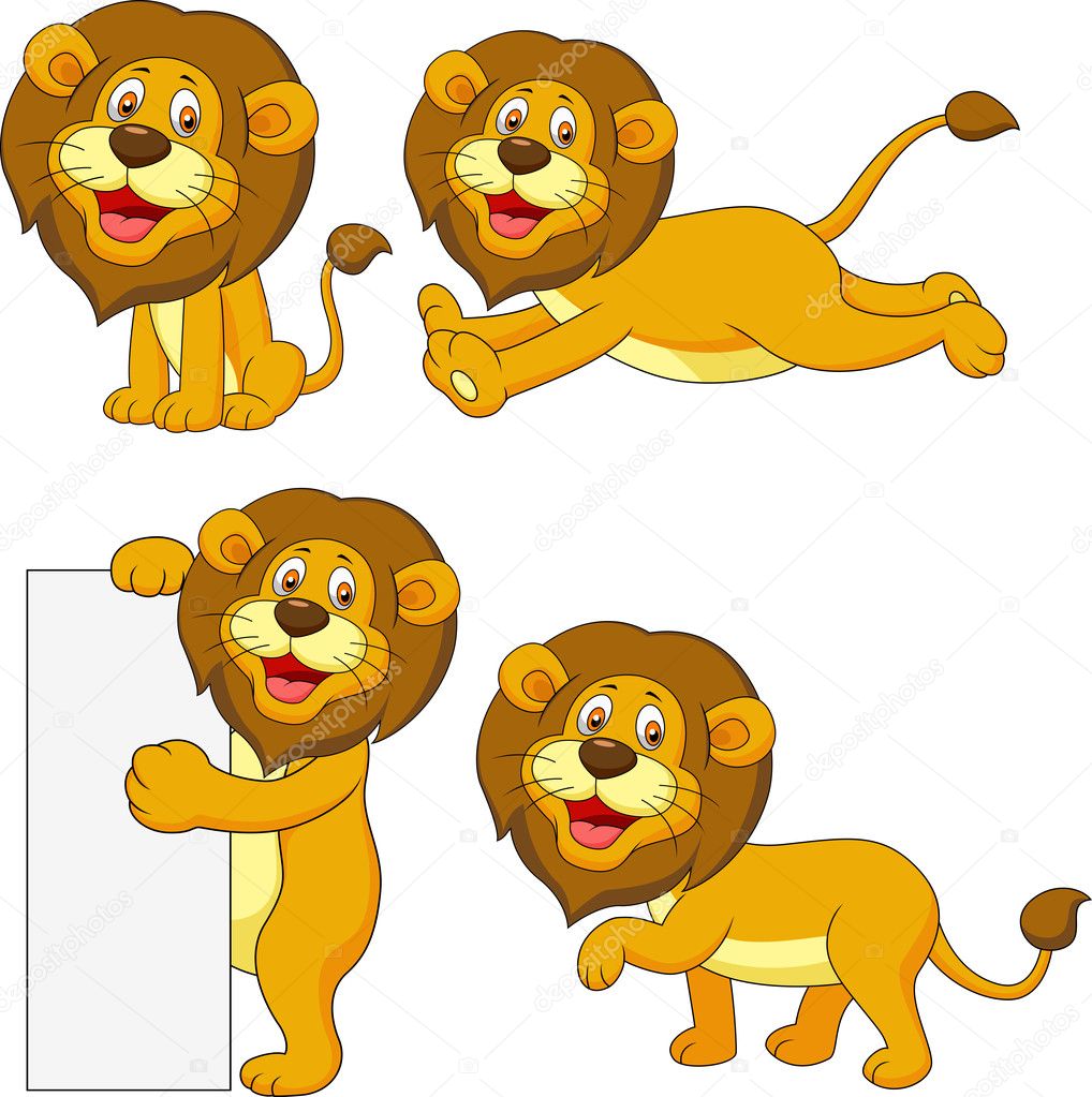 Cute lion cartoon set
