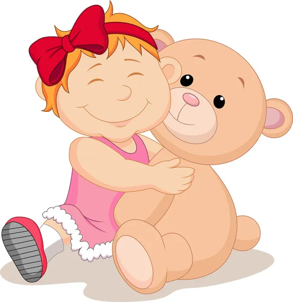 Bébé fille étreignant peluche ours trucs — Image vectorielle