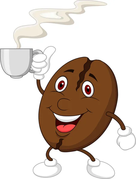 Lindo personaje de dibujos animados de café con taza de café — Vector de stock