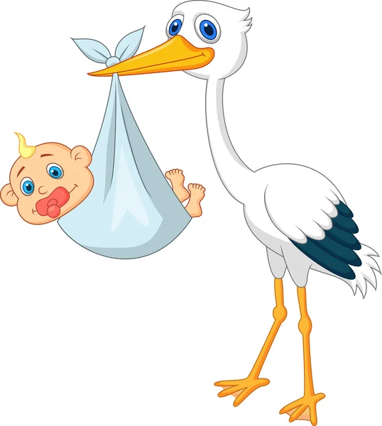 Cute stork carryying baby — Stock Vector