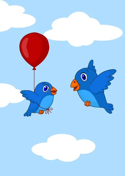 Passarinho aprende a voar usando balão — Vetor de Stock