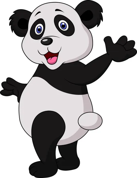 Cute panda kartun melambaikan tangan - Stok Vektor