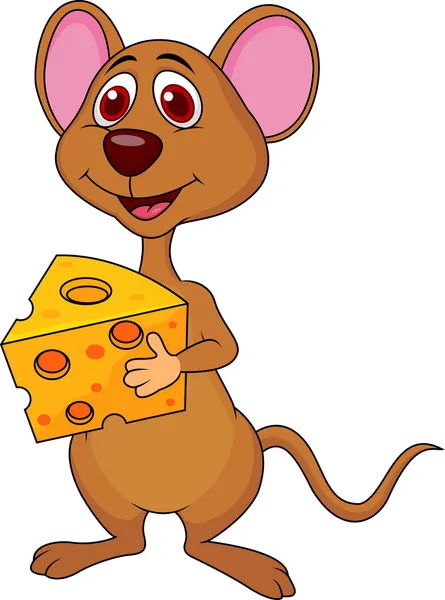Lindo ratón dibujos animados celebración de queso — Archivo Imágenes Vectoriales