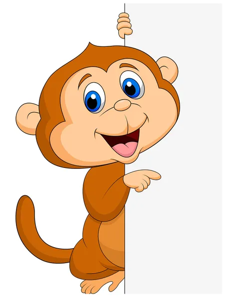 Cute monkey with blank sign — Stock Vector