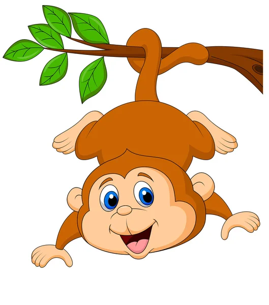 Cute monkey hanging on tree branch — Stock Vector