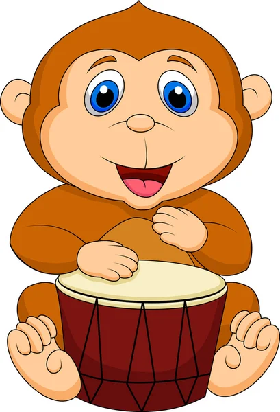 귀여운 원숭이 만화 재생 드럼 — 스톡 벡터