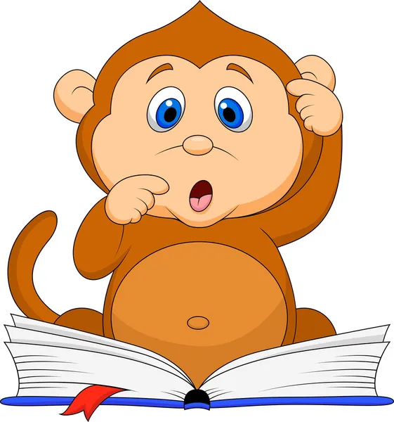 Bonito livro de leitura de desenhos animados macaco —  Vetores de Stock