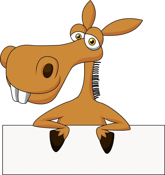 Cute donkey cartoon with blank sign — Stock Vector