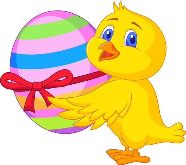 Bonita caricatura de pollo con huevo de Pascua — Vector de stock