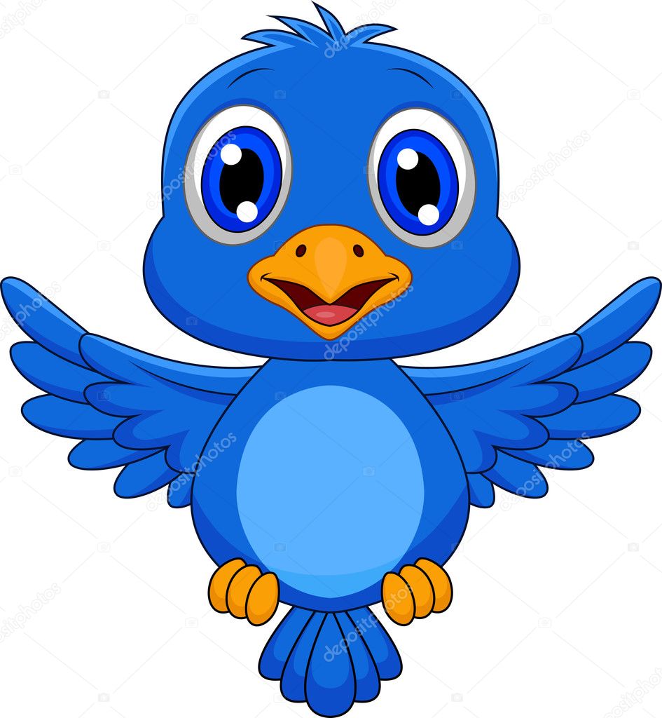Cute blue bird cartoon flying