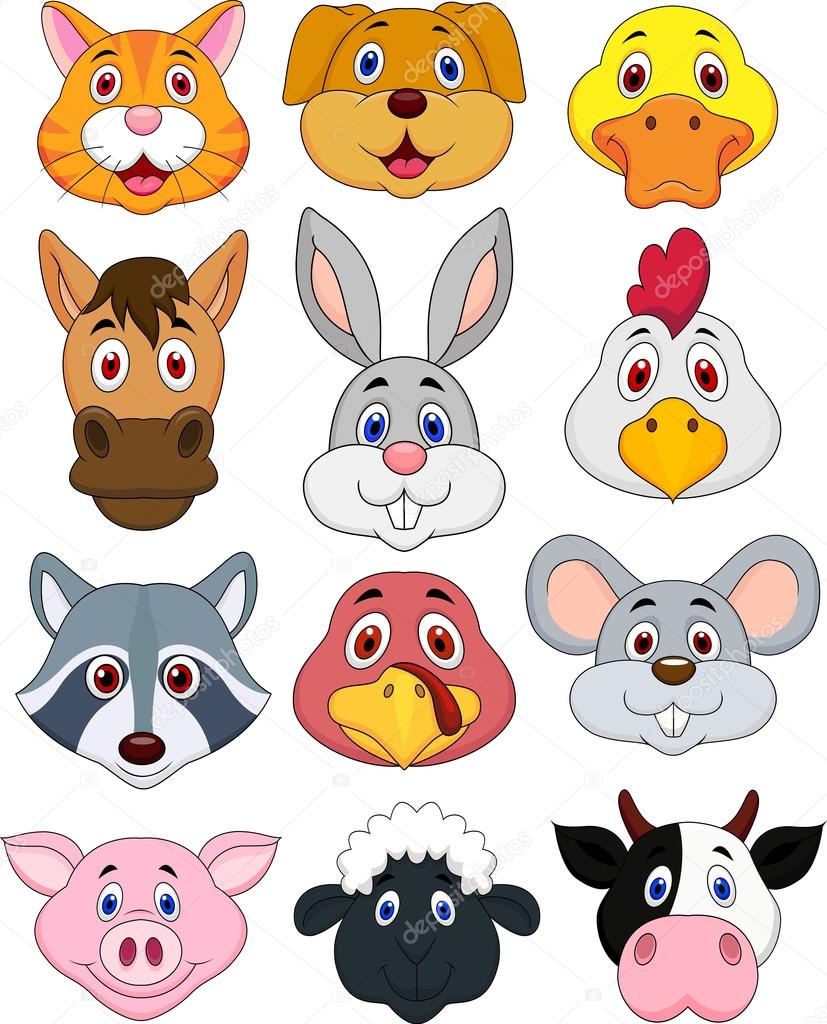 Illustranion of animal head cartoon collection isoleted on white