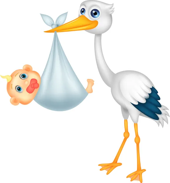 Stork craying baby cartoon — Stock Vector