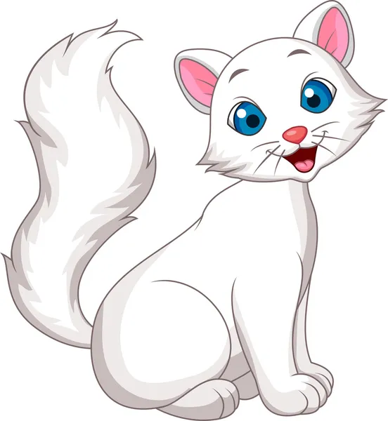 Bonito desenho animado gato branco sentado — Vetor de Stock
