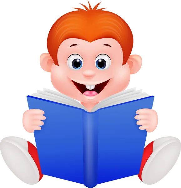 Cartoon jongen die een boek leest — Stockvector