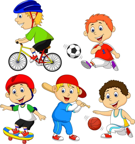 Lustige junge Cartoon-Figur beim Sport — Stockvektor