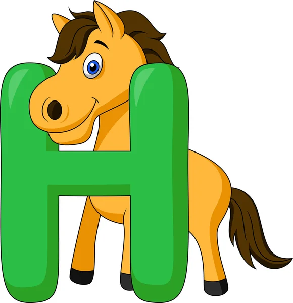 Алфавіт H з конем мультфільм — стоковий вектор