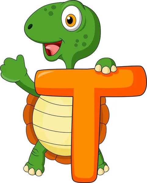 Alfabeto T con cartone animato tartaruga — Vettoriale Stock
