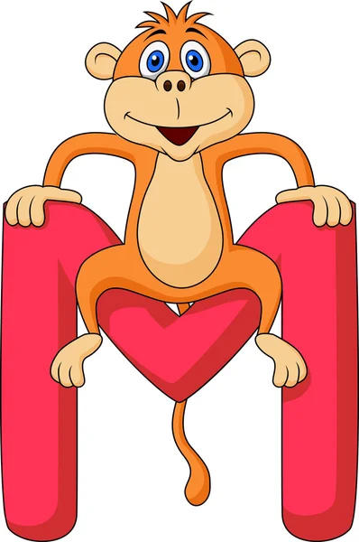 Alphabet M with monkey cartoon — Stock Vector