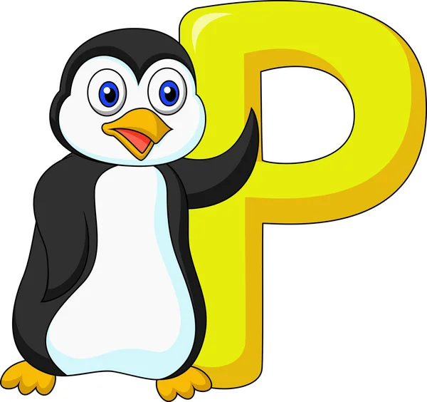 Alfabeto P con dibujos animados de pingüinos — Archivo Imágenes Vectoriales