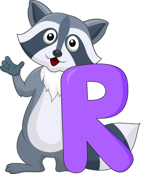 Alphabet R avec dessin animé raton laveur — Image vectorielle