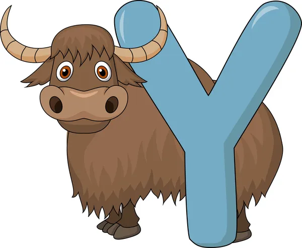 Alfabeto Y con cartone animato yak — Vettoriale Stock