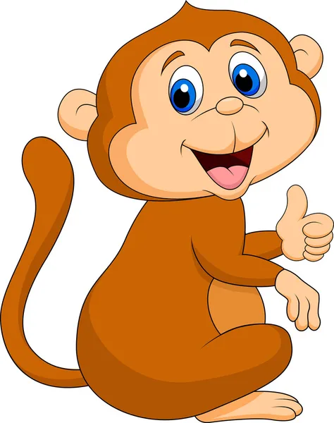 Bonito macaco desenho animado polegar para cima — Vetor de Stock