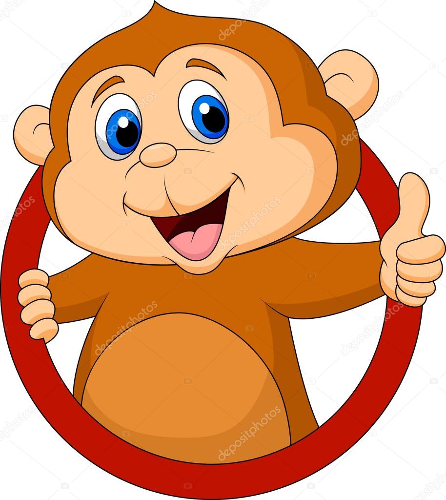 Desenho animado macaco bonito com o polegar para cima fotomural •  fotomurais chimpanzé, polegar para cima, macaco