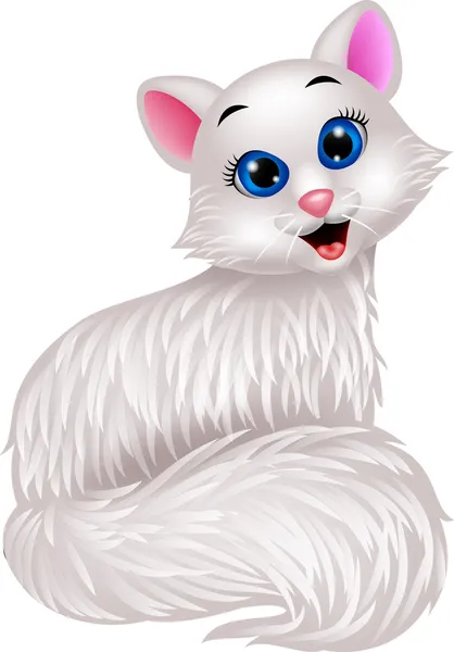 Süße weiße Katze Karikatur — Stockvektor