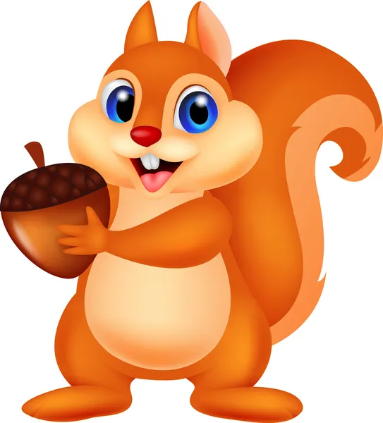 Caricature écureuil avec noix — Image vectorielle