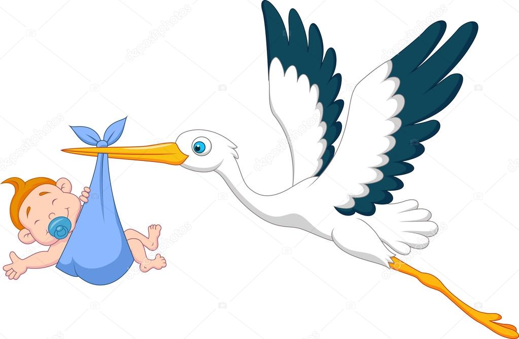 Stork with baby boy cartoon