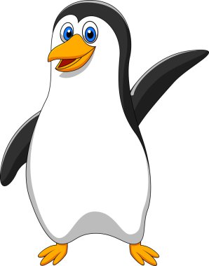 Sevimli penguen çizgi filmi el sallıyor
