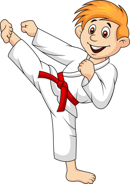 Desenhos animados de menino fazendo arte marcial — Vetor de Stock
