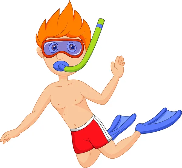 Snorkeling bambino cartone animato — Vettoriale Stock