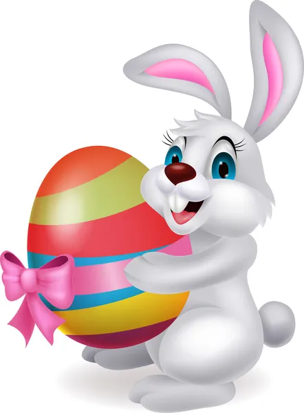 Lindo conejo de dibujos animados celebración de huevo de Pascua — Vector de stock