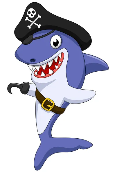 Cute pirate shark cartoon — Stock Vector