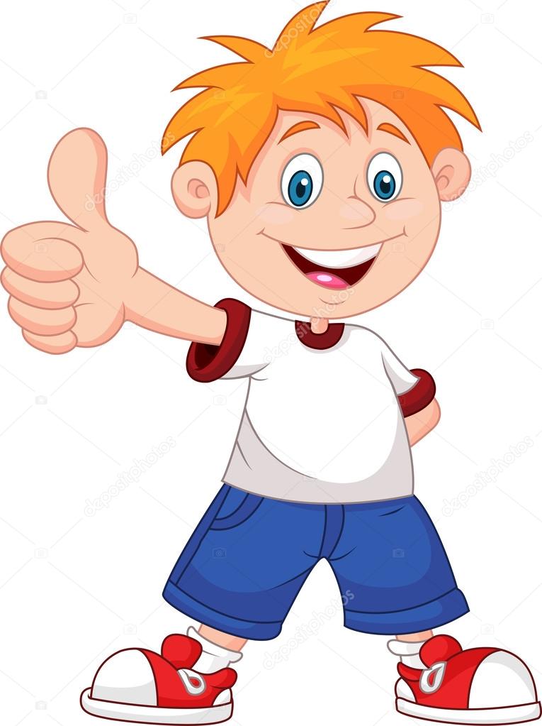 Illustration of a boy with thumbs up on a white background