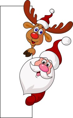 Santa clause and deer with blank sign clipart