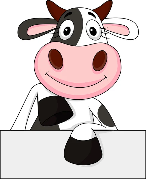 Caricatura de vaca con signo en blanco — Vector de stock