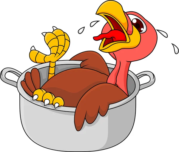Turkey in the saucepan crying — Stock Vector