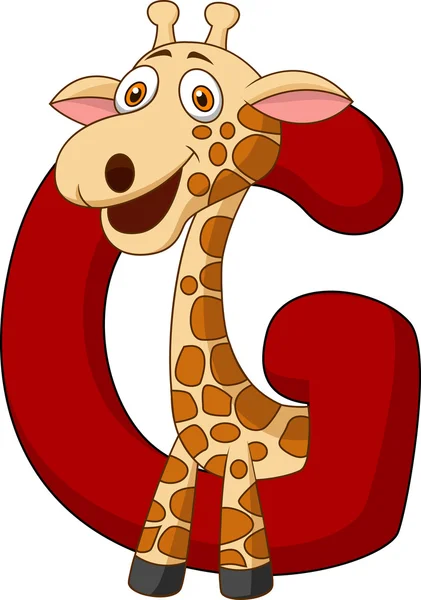 Alfabet g met giraffe cartoon — Stockvector