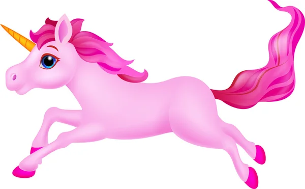 Lindo rosa unicornio de dibujos animados corriendo — Vector de stock